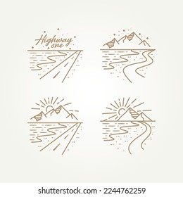 set of highway one with beach view line art template vector illustration design. simple modern travel, holiday, trip concept