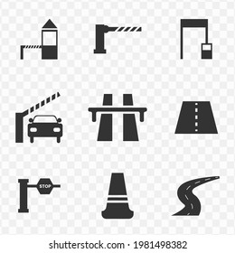 Set of Highway simple vector icons in dark color and transparent background(png). Vector illustration.