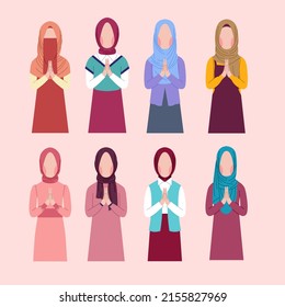 Set of Hijab character for eid greeting