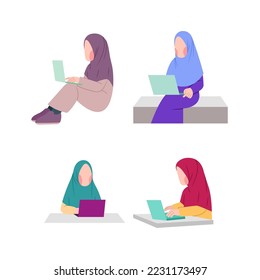Set Of Hijab Freelancer Character