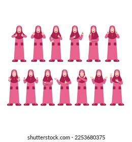 Set Of Hijab Kid Character With Various Gestures
