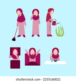 Set Of Hijab Kid Doing Daily Activity