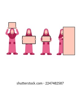 Set Of Hijab Kid Holding Empty Board
