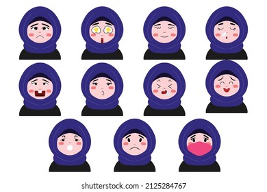 Conjunto de hijab kidscarton sobre la expresión variante. ilustración vectorial