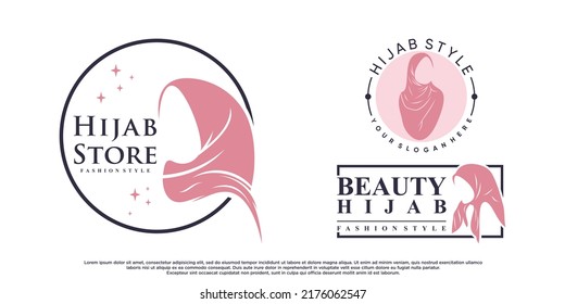 Set of hijab for moslem fashion logo design with creative element Premium Vector