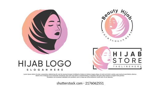 Set of hijab for moslem fashion logo design with creative element Premium Vector