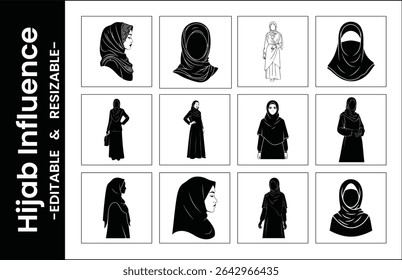 Set Of Hijab Silhouette Vector Designs For Fashion And Cultural Representation