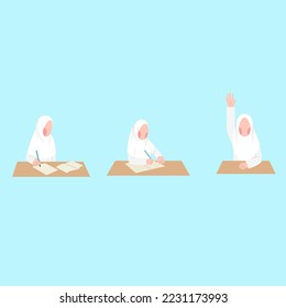 Set Of hijab Student Studying Character