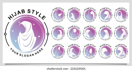 Set hijab style logo design for fashion muslimah with unique concept Premium Vector Part 1