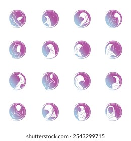 Set hijab style with woman muslim logo design cretive concept Premium Vector