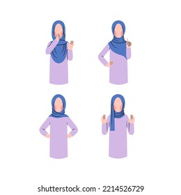 Set of Hijab Woman Character With Rejection Gesture