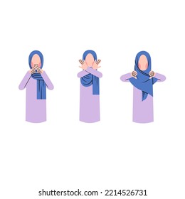 Set of Hijab Woman Character With Rejection Gesture