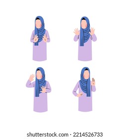 Set of Hijab Woman Character With Rejection Gesture