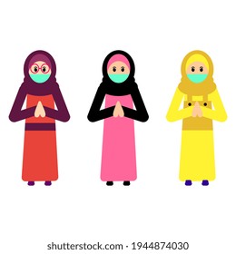 set of of hijab women wearing masks during the corona virus pandemic