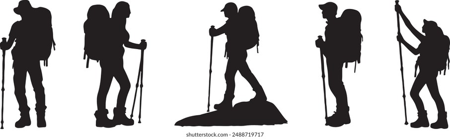 set of Hiker Illustration vector silhouettes 