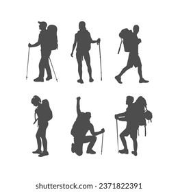 set of hiker vector silhouette