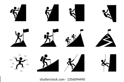 Set of Hiking and climbing icon, vector art