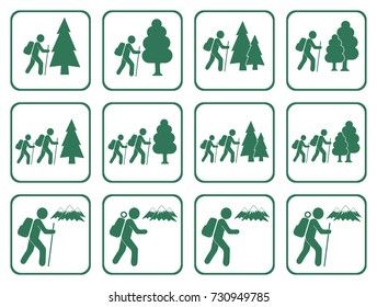Set of Hiking icon illustration isolated vector sign symbol

