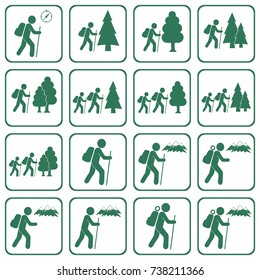 Set of Hiking icon illustrations isolated vector sign symbol