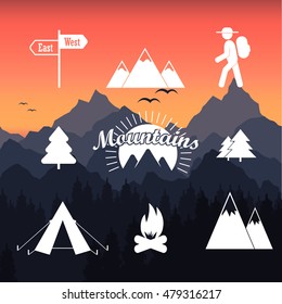 Set of hiking icons