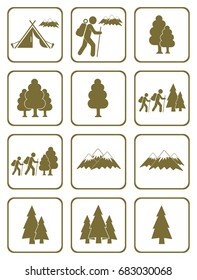Set of Hiking and Natural areas icons illustration isolated vector sign symbol

