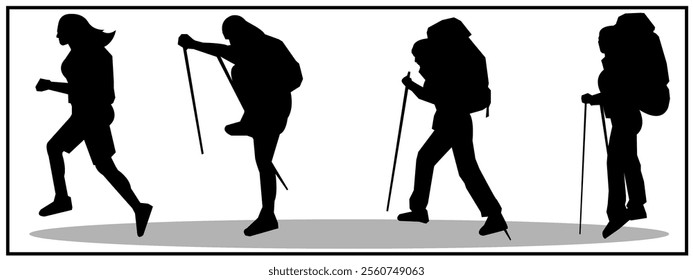 Set of hiking silhouettes. vektor illustration