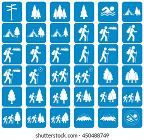 Set of Hiking tourists icon. Vector illustration