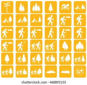Set of Hiking tourists icon. Vector illustration