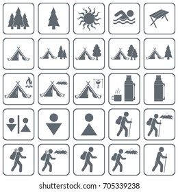 Set of Hiking tourists icon. Vector illustration