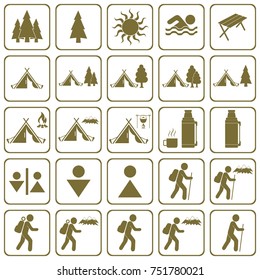 Set of Hiking tourists icon. Vector illustration