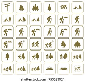 Set of Hiking tourists icon. Vector illustration