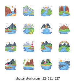 
Set of Hill Station Flat Vector Designs 


