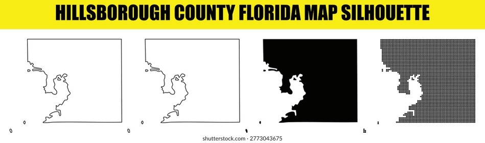 Set of hillsborough county florida map silhouettes showing outline fill and dot patterns excellent for presentations analytics and branding.