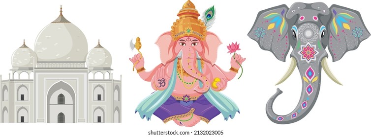 Set of Hindu element isolated illustration
