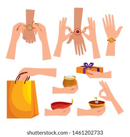 set of hindu event with bracelets and presents with candles