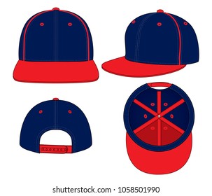 Set Hip Hop Cap Design Navy/Red With Snap Back Strap Vector