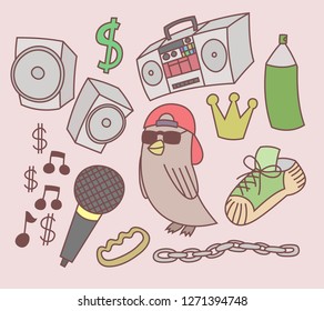 Set of hip hop doodles for sticker, t shirt, print 