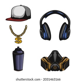 set of hip hop equipment elements and vector