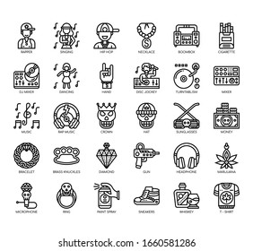 Set of hiphop thin line and pixel perfect icons for any web and app project. 