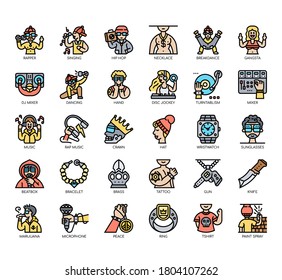 Conjunto de iconos perfectos de línea delgada y píxel hiphop para cualquier proyecto web y de aplicación. 