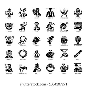Conjunto de iconos perfectos de línea delgada y píxel hiphop para cualquier proyecto web y de aplicación. 