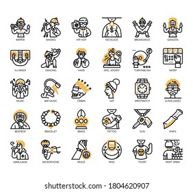 Set of hiphop thin line and pixel perfect icons for any web and app project. 