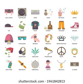Conjunto de iconos perfectos de línea delgada y píxel hiphop para cualquier proyecto web y de aplicación. 