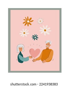 Set of hippie 60s 70s retro style Valentine's day, poster modern flat doodle vector illustration