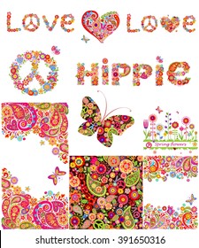 Set of hippie backgrounds