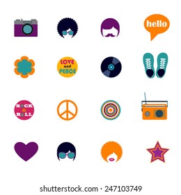 set of hippie flat icons