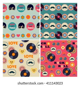set of hippie seamless vector patterns 