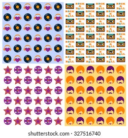 set of hippie style retro seamless pattern 
