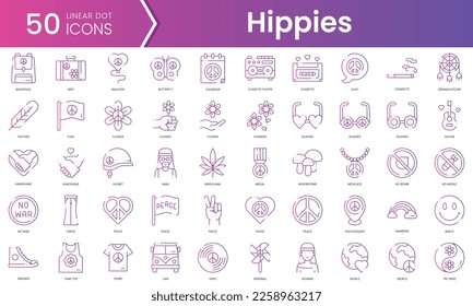 Set of hippies icons. Gradient style icon bundle. Vector Illustration