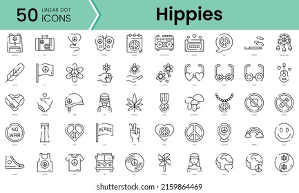 Set of hippies icons. Line art style icons bundle. vector illustration